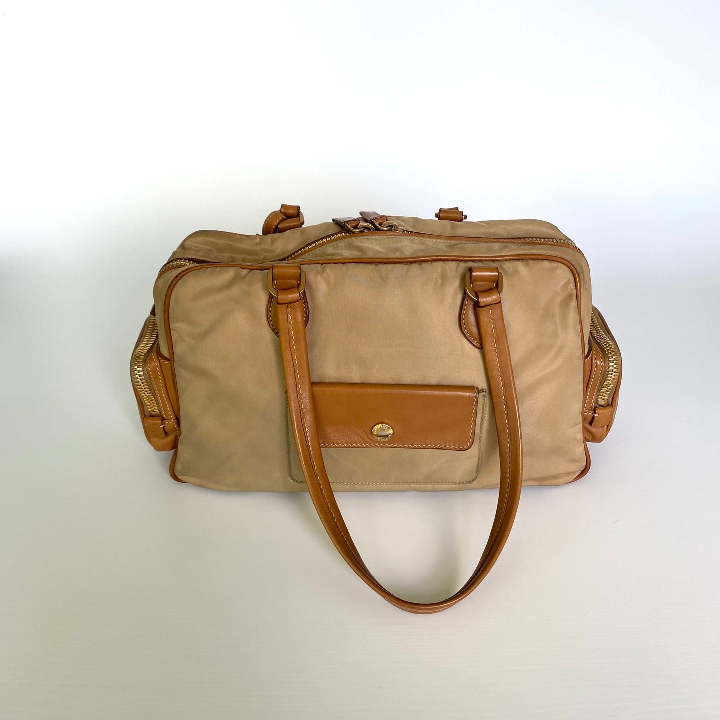 Prada cream nylon multi-pocket shoulder bag