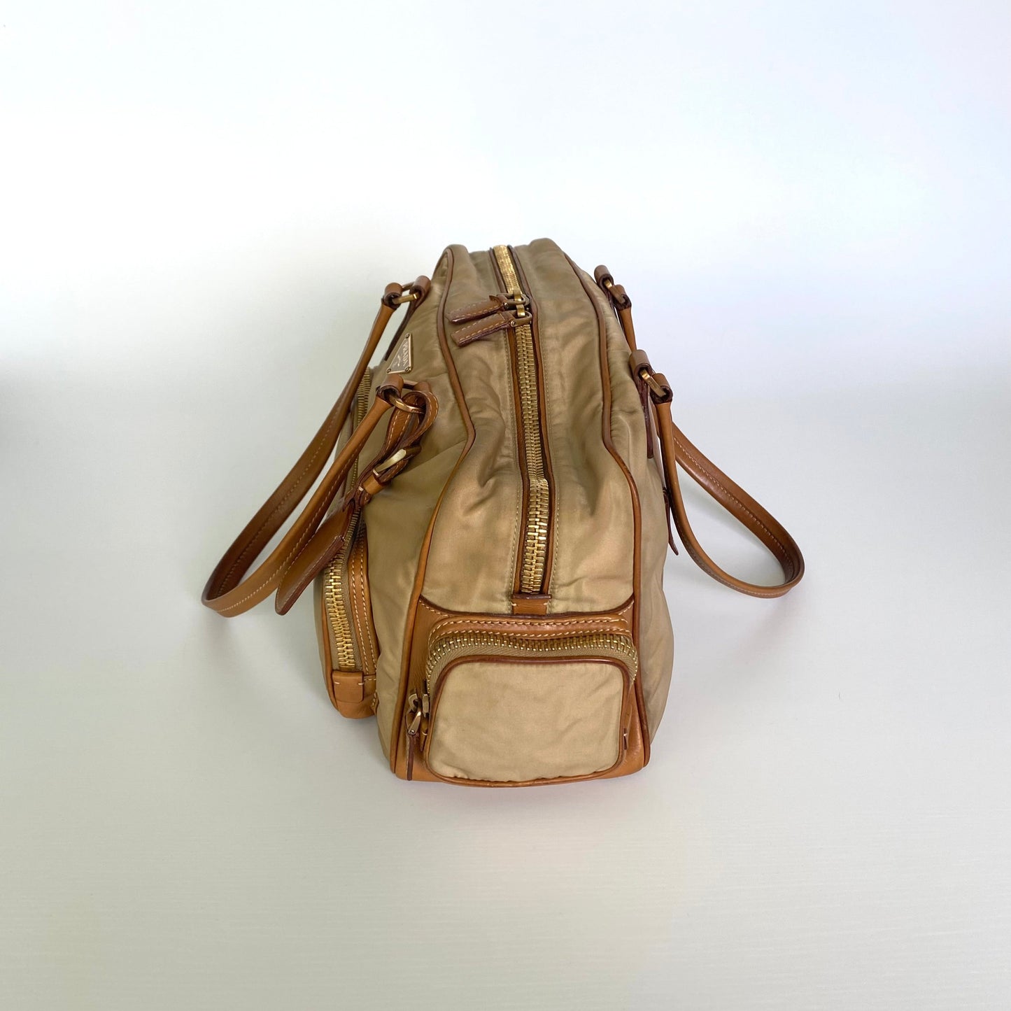 Prada cream nylon multi-pocket shoulder bag