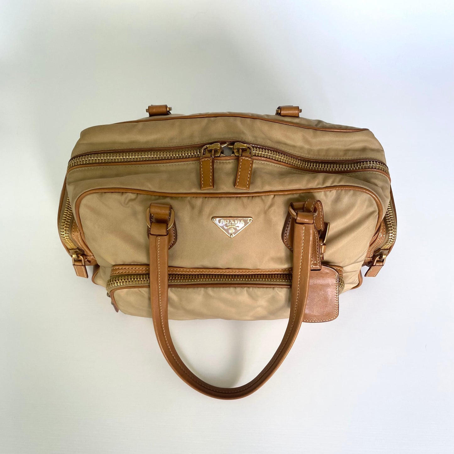 Prada cream nylon multi-pocket shoulder bag