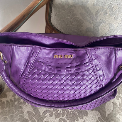 Miu Miu purple woven leather shoulder bag with tassels