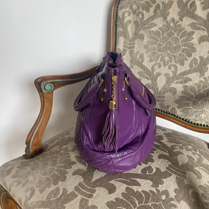 Miu Miu purple woven leather shoulder bag with tassels