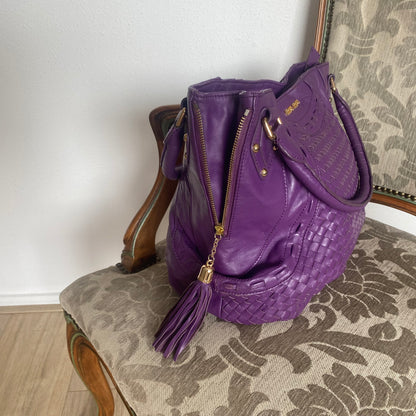 Miu Miu purple woven leather shoulder bag with tassels