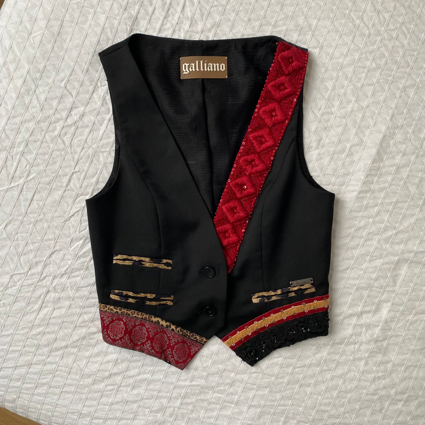 Galliano 2000s embroidered black and red vest