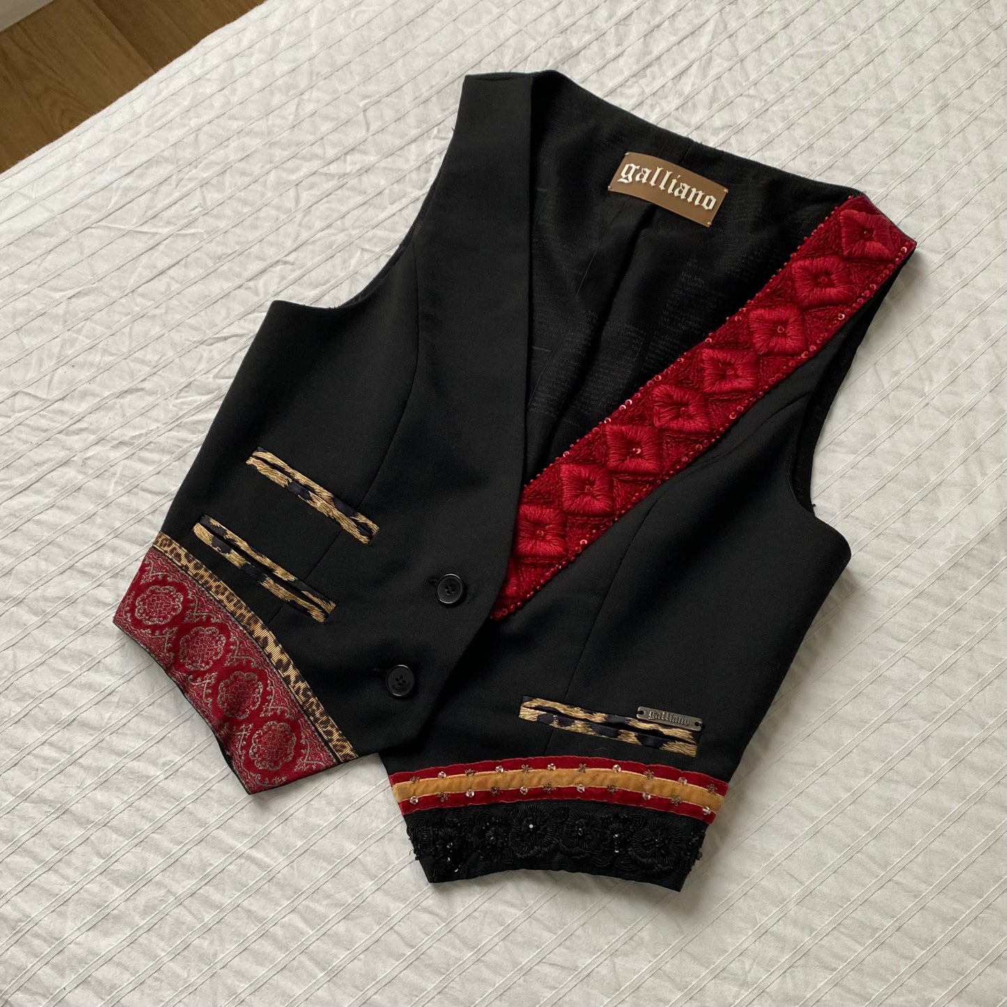 Galliano 2000s embroidered black and red vest