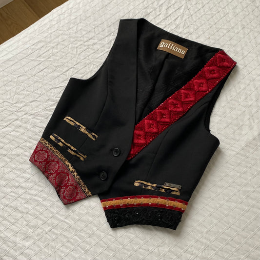 Galliano 2000s embroidered black and red vest