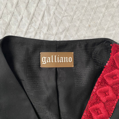 Galliano 2000s embroidered black and red vest