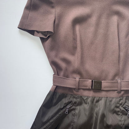 Prada 90s brown & khaki belted mini-dress