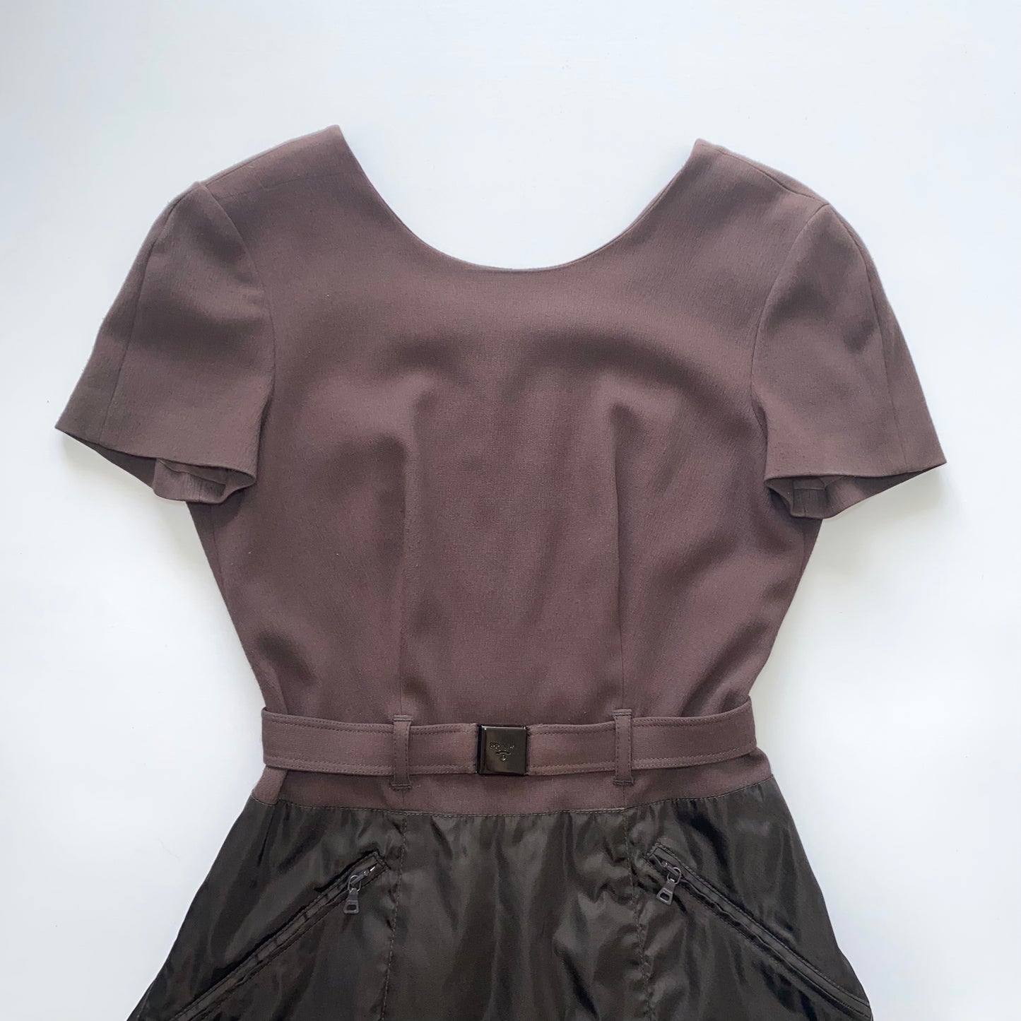 Prada 90s brown & khaki belted mini-dress