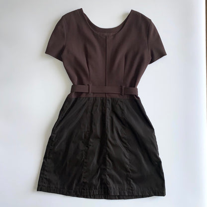 Prada 90s brown & khaki belted mini-dress