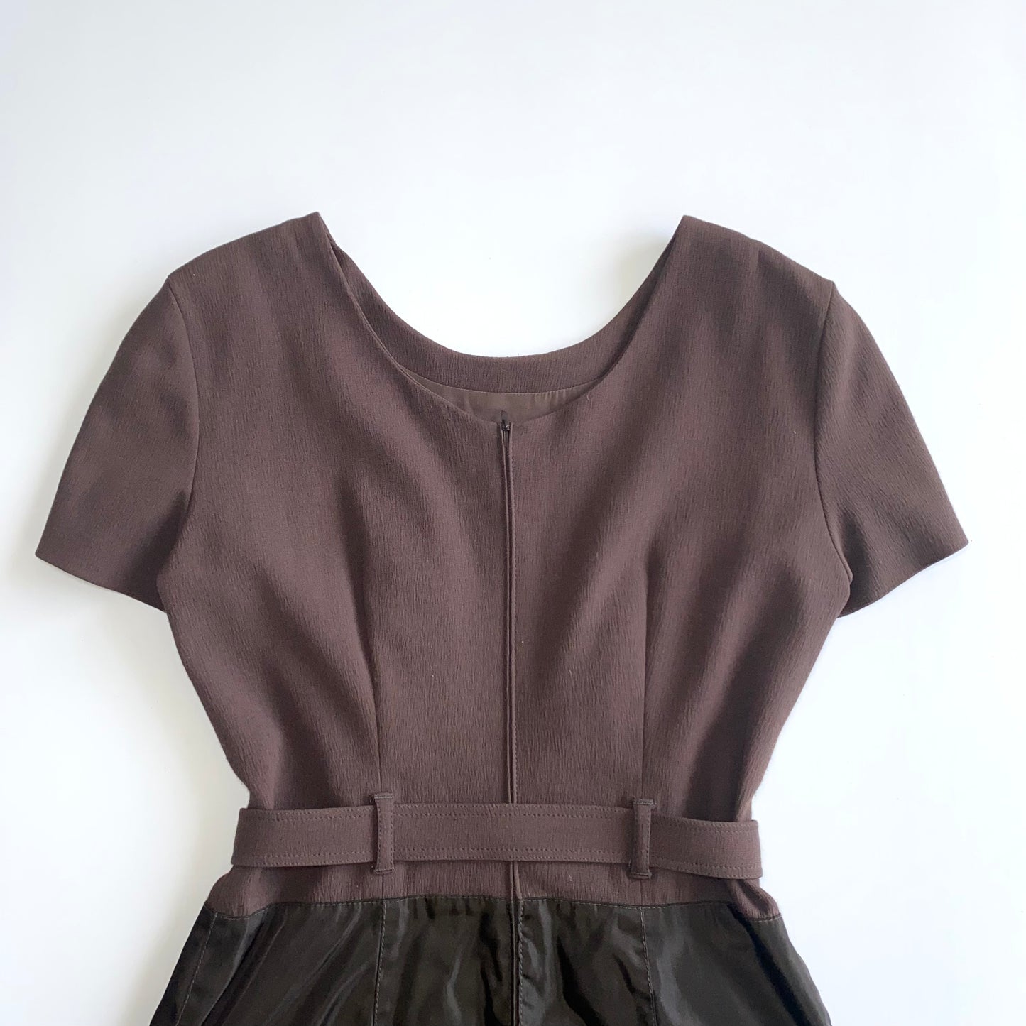 Prada 90s brown & khaki belted mini-dress