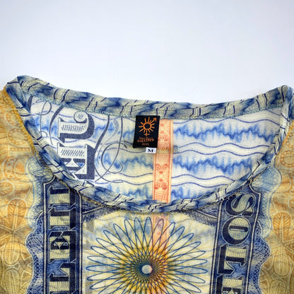 Jean Paul Gaultier Soleil 90s multi-coloured money print mesh longsleeve top