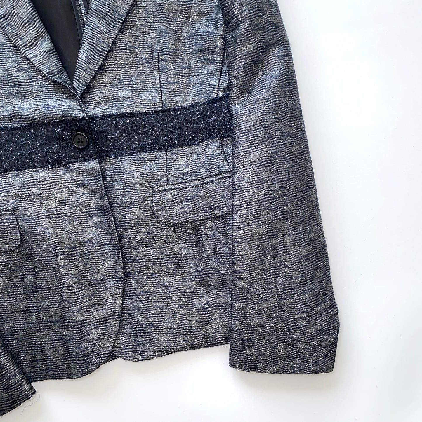 Miu Miu FW2007 lamé grey blazer with black waist belt