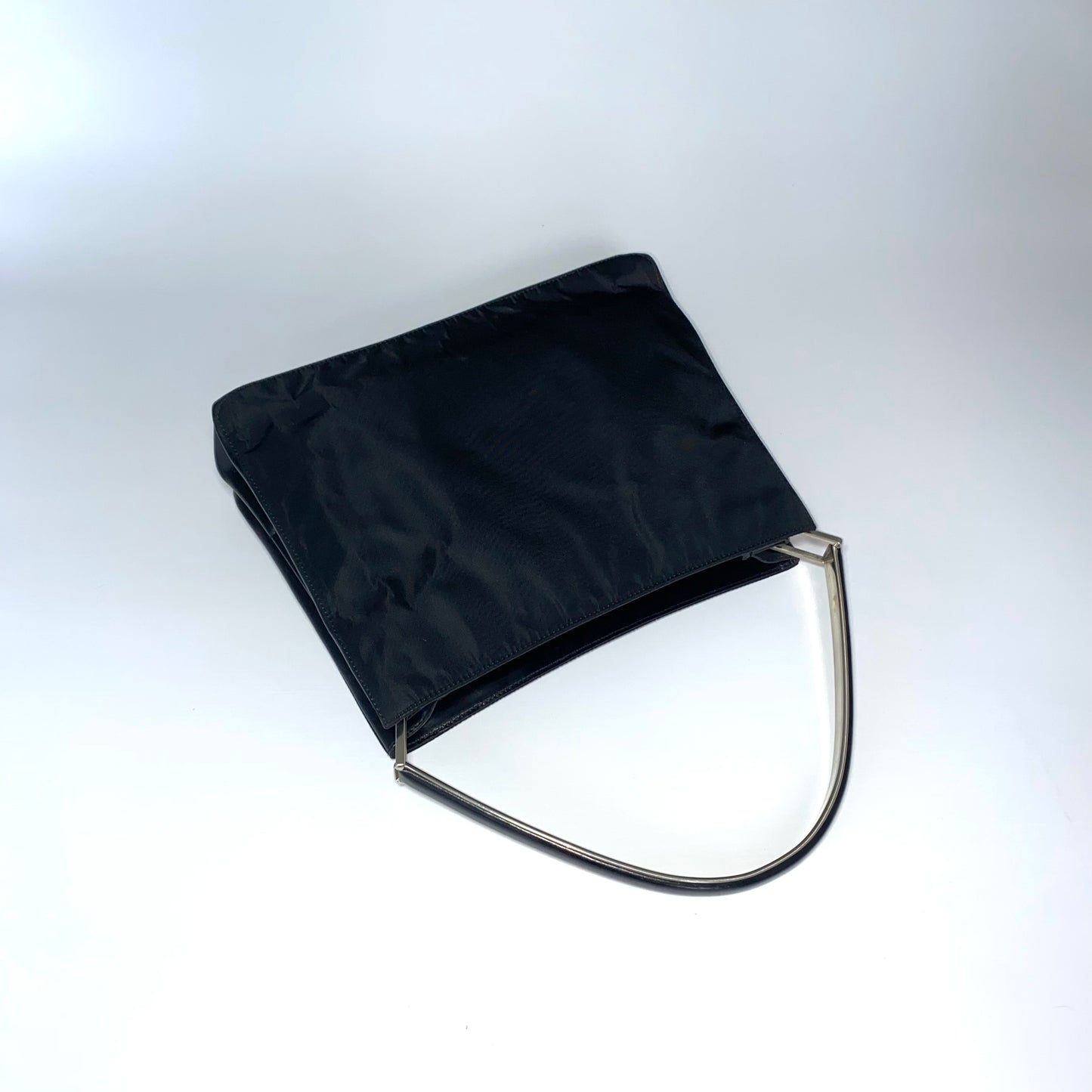 Prada FW1998 black nylon shoulder bag with metal handle