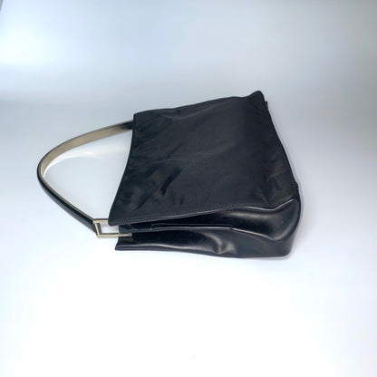 Prada FW1998 black nylon shoulder bag with metal handle