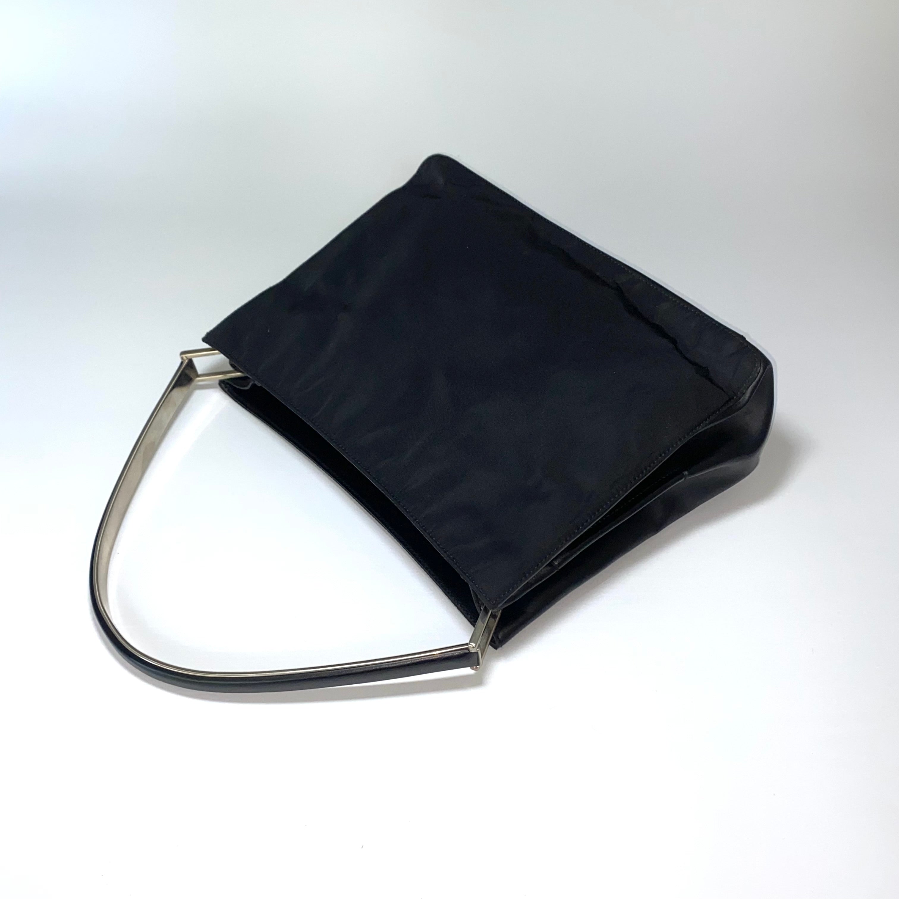 Prada black store nylon metal top handle vintage bag