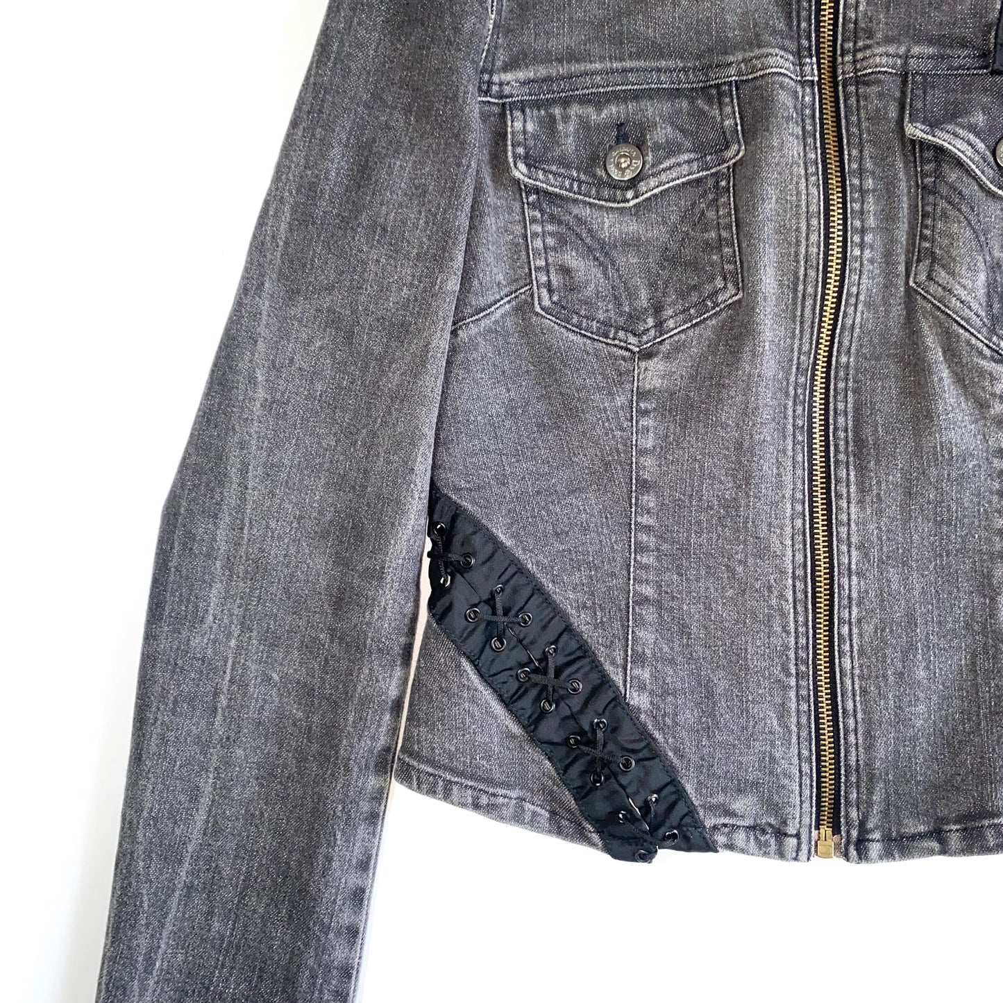 Dolce & Gabbana 2000s grey denim jacket with lace ties