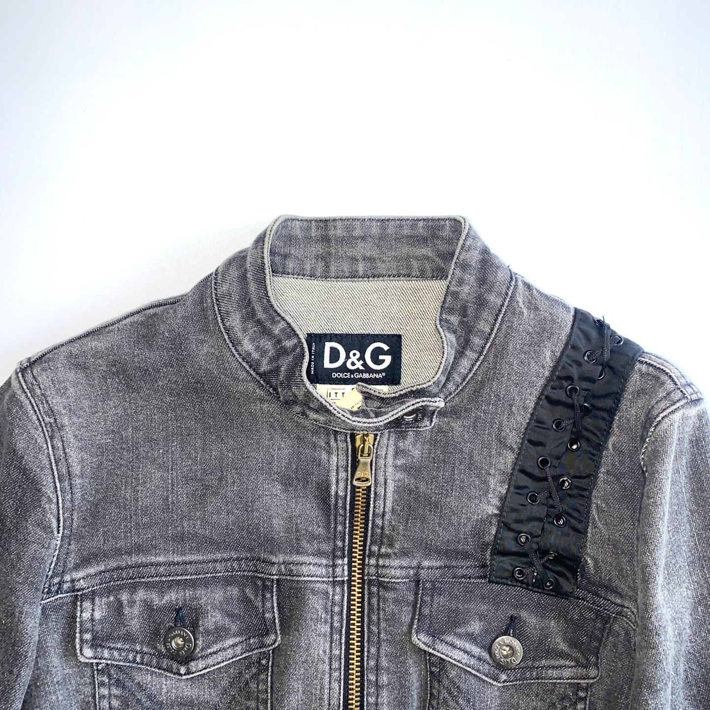 Dolce & Gabbana 2000s grey denim jacket with lace ties