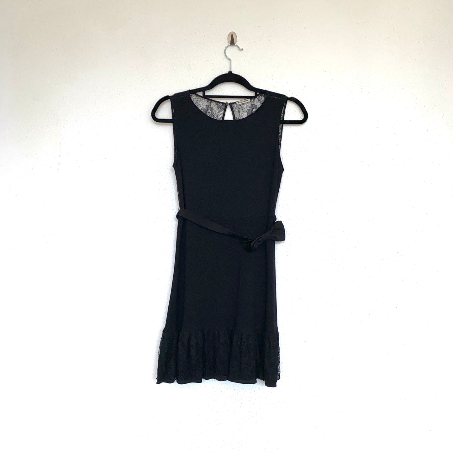 Miu Miu little black dress with bow tie and lace back