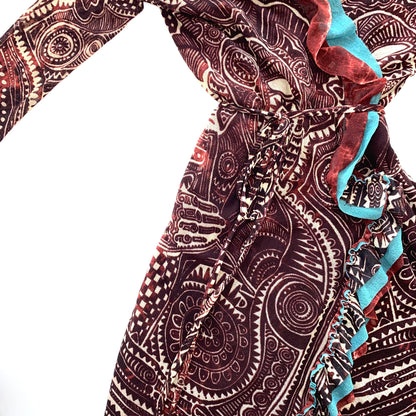 Jean Paul Gaultier brick-red and blue robe with ruffles