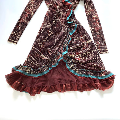 Jean Paul Gaultier brick-red and blue robe with ruffles