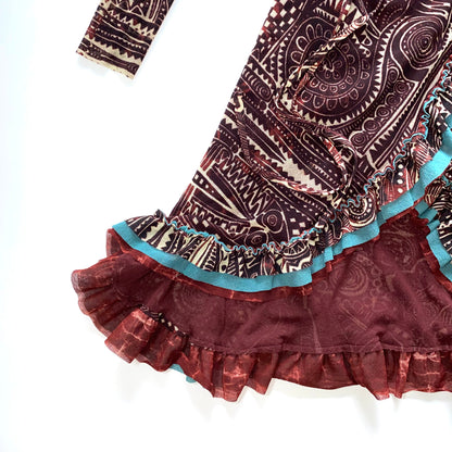 Jean Paul Gaultier brick-red and blue robe with ruffles