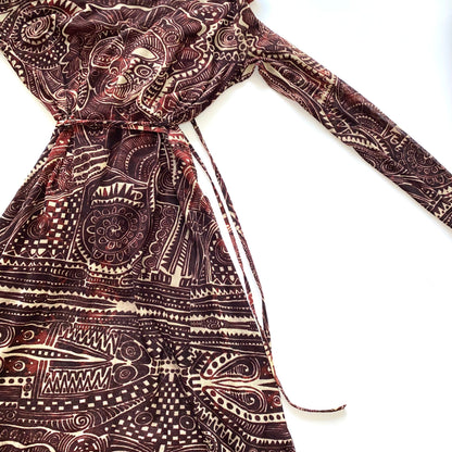 Jean Paul Gaultier brick-red and blue robe with ruffles