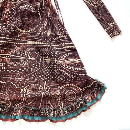 Jean Paul Gaultier brick-red and blue robe with ruffles