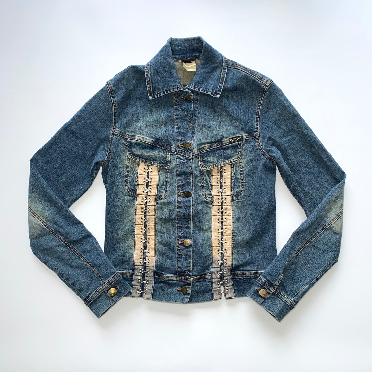 Plein Sud blue denim jacket with hook closures