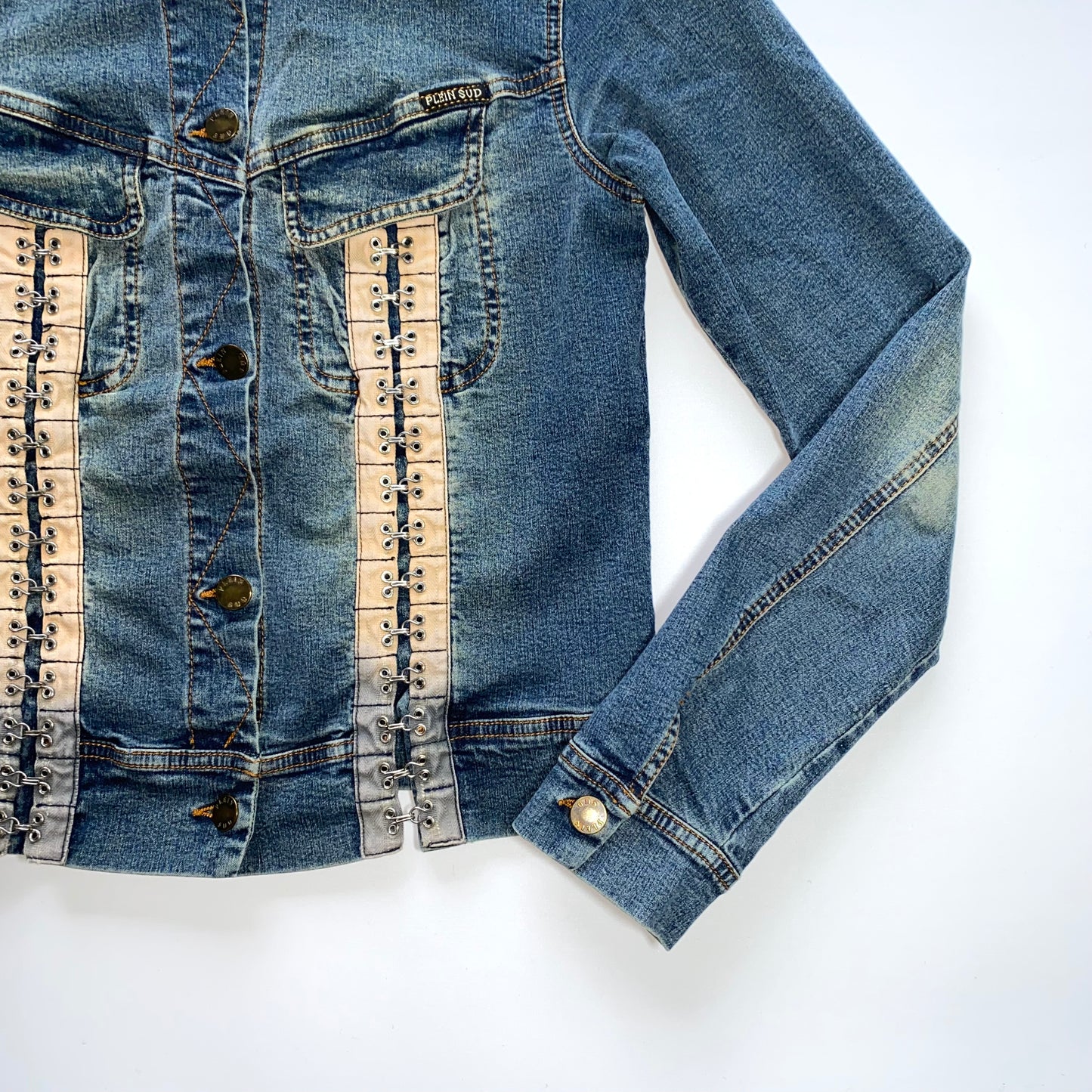 Plein Sud blue denim jacket with hook closures