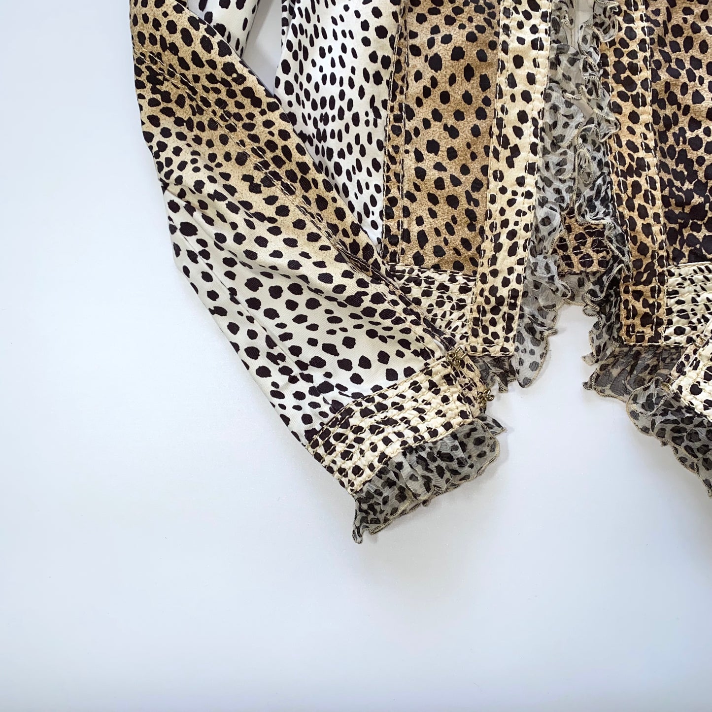 Robert Cavalli leopard-print denim jacket with ruffles