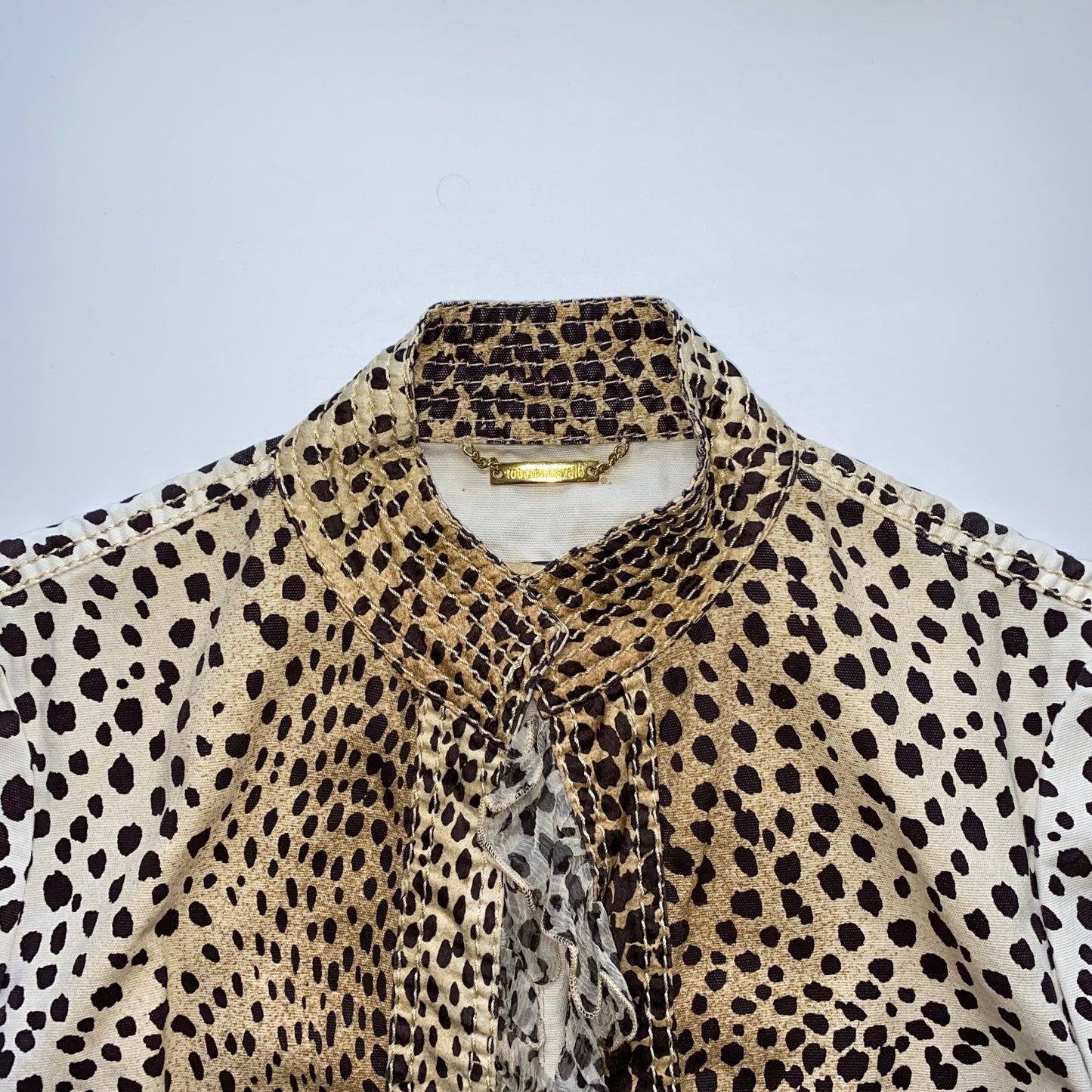 Robert Cavalli leopard-print denim jacket with ruffles