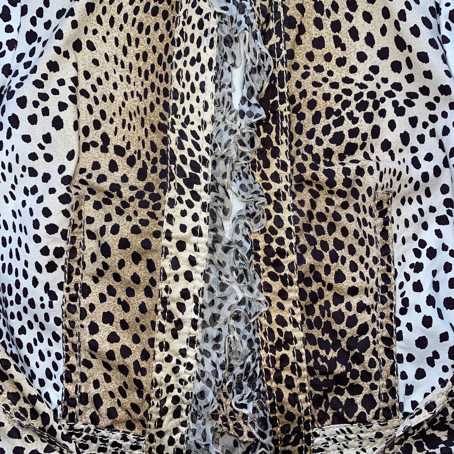 Robert Cavalli leopard-print denim jacket with ruffles