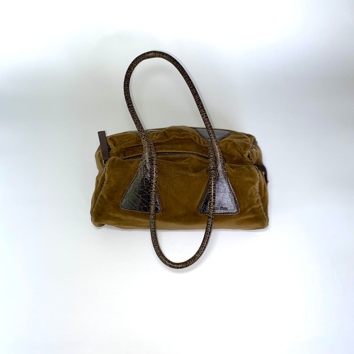 Miu Miu FW2001 khaki velvet bag with cracked leather
