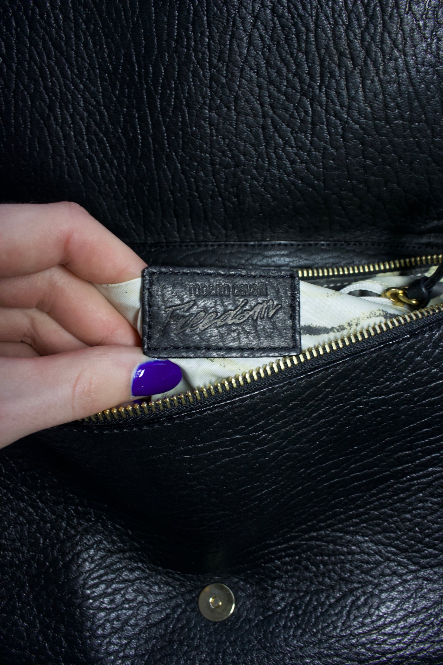 Roberto Cavalli black leather shoulder bag