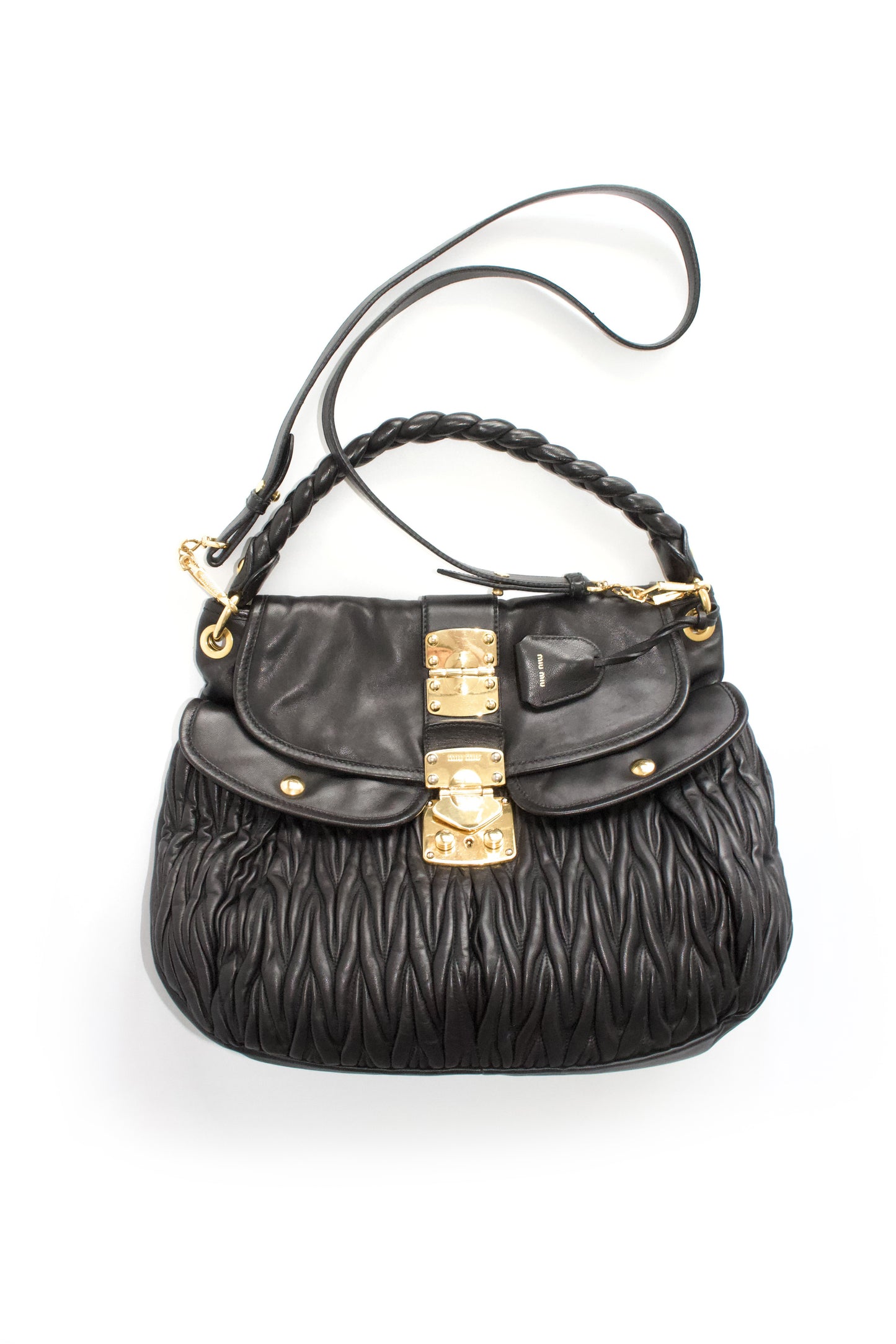 Miu Miu black matelasse Coffer crossbody bag