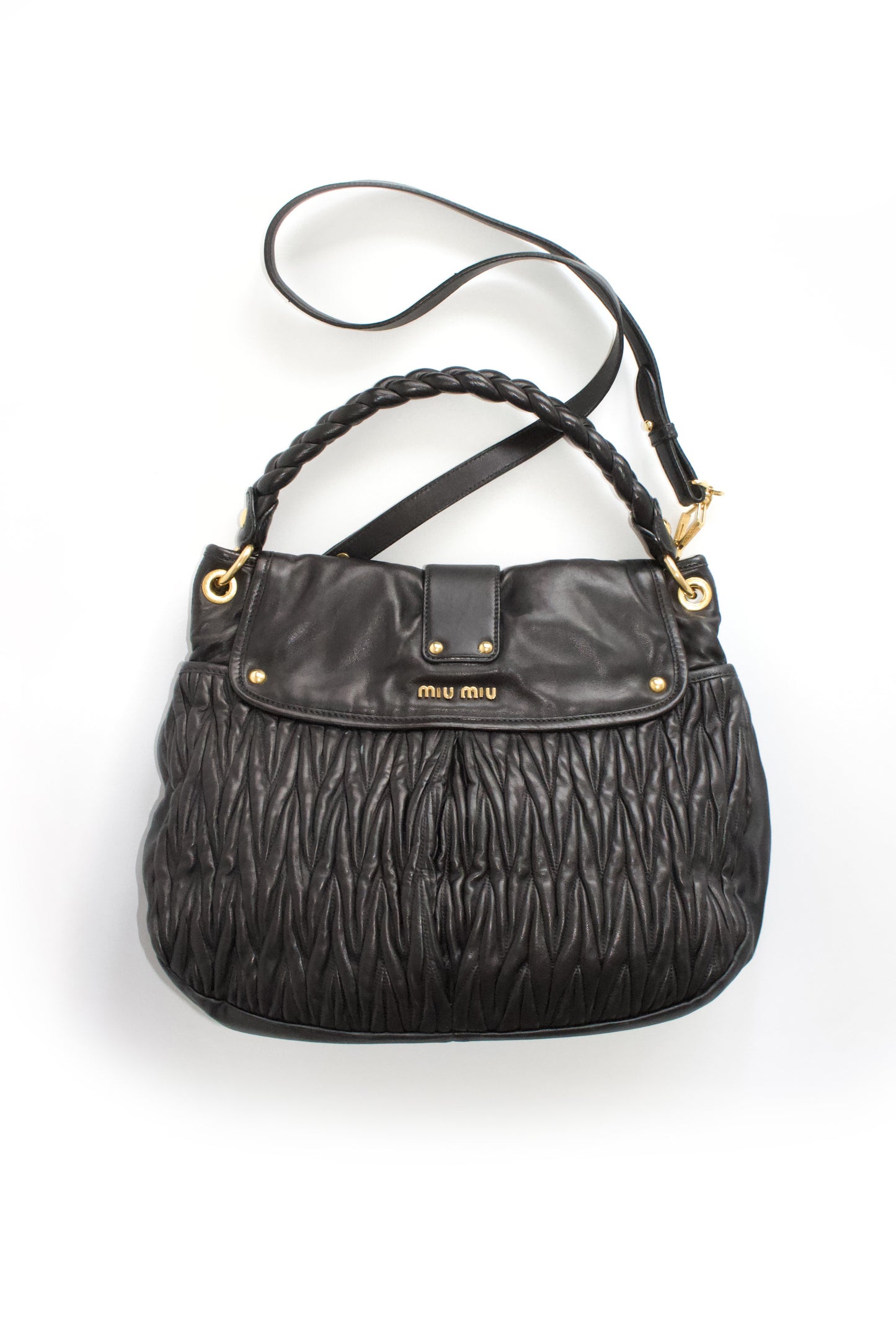 Miu Miu black matelasse Coffer crossbody bag