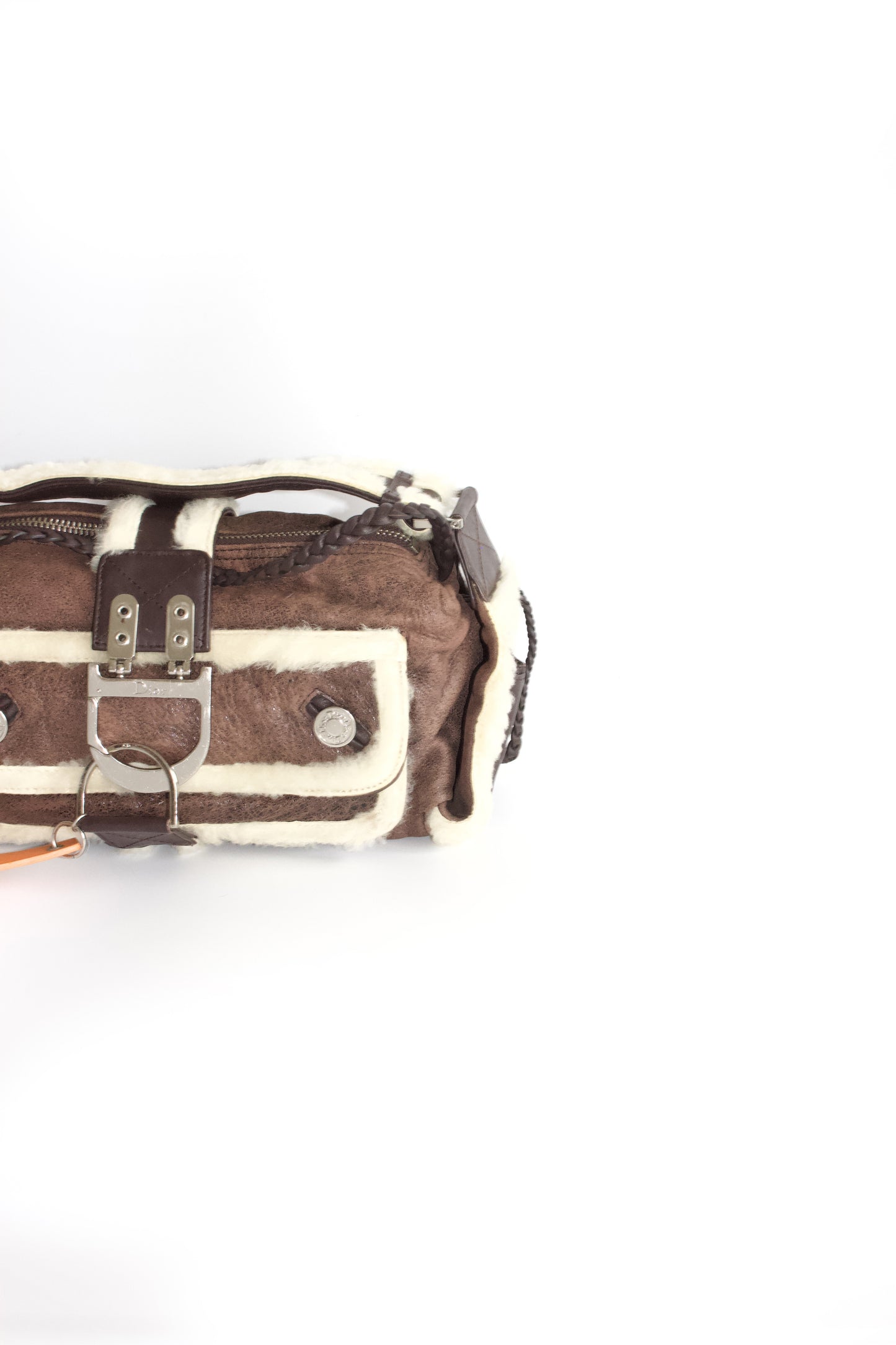 Dior FW 2005 Flight brown shearling shoulder bag