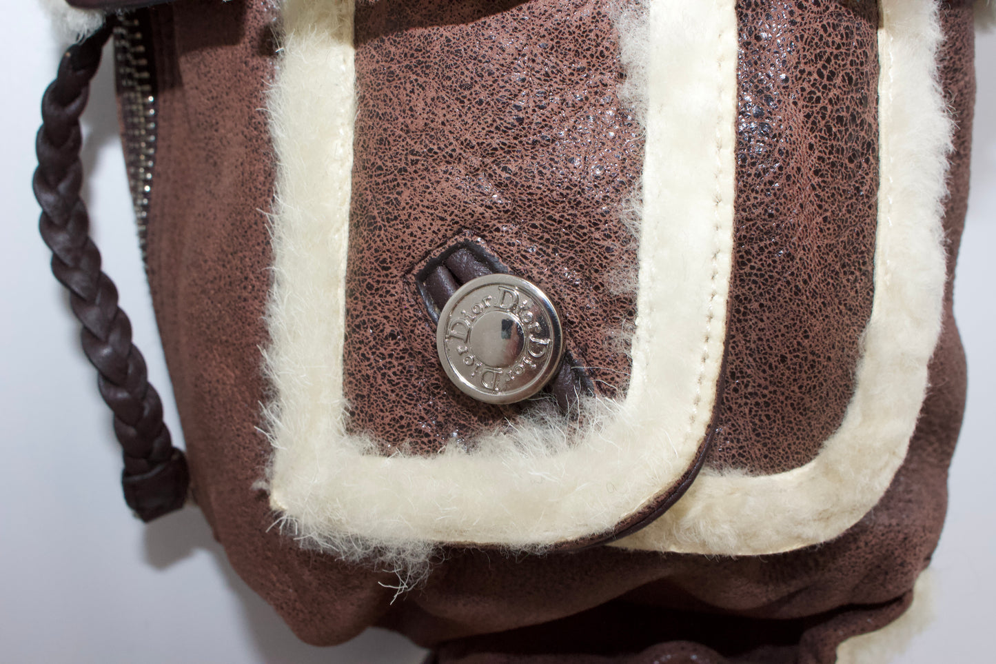 Dior FW 2005 Flight brown shearling shoulder bag
