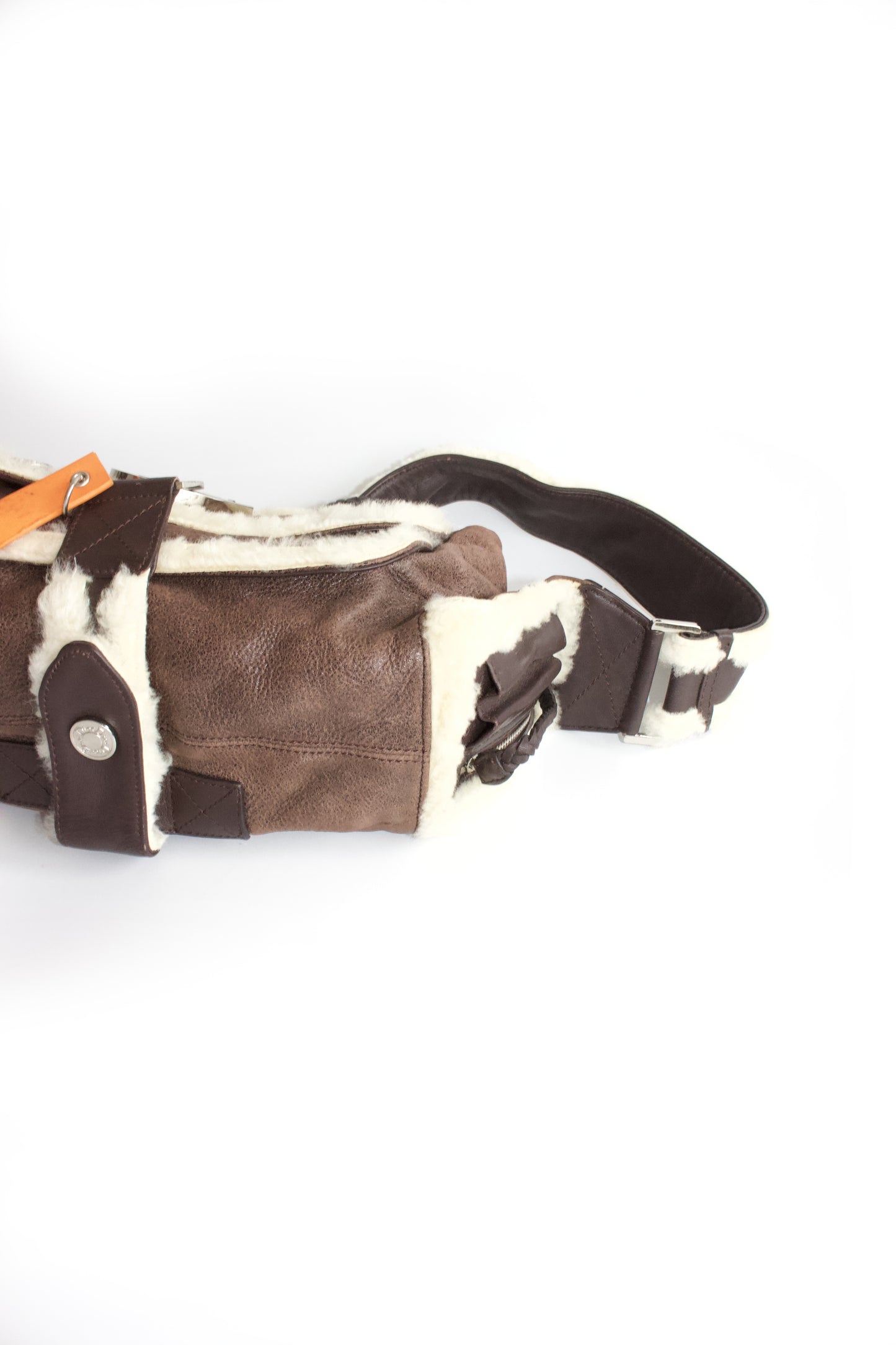 Dior FW 2005 Flight brown shearling shoulder bag