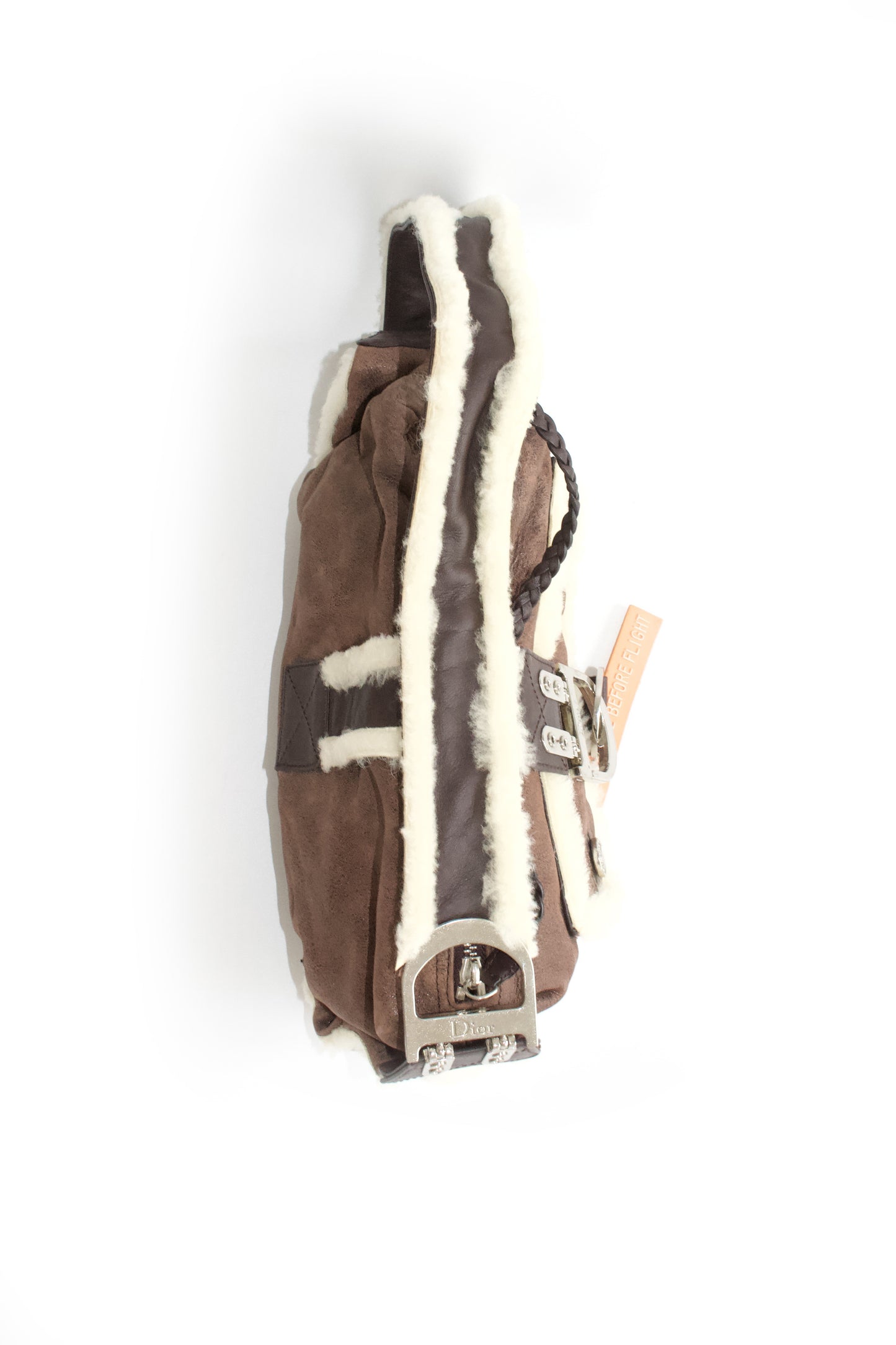 Dior FW 2005 Flight brown shearling shoulder bag