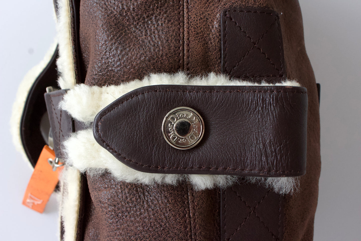 Dior FW 2005 Flight brown shearling shoulder bag