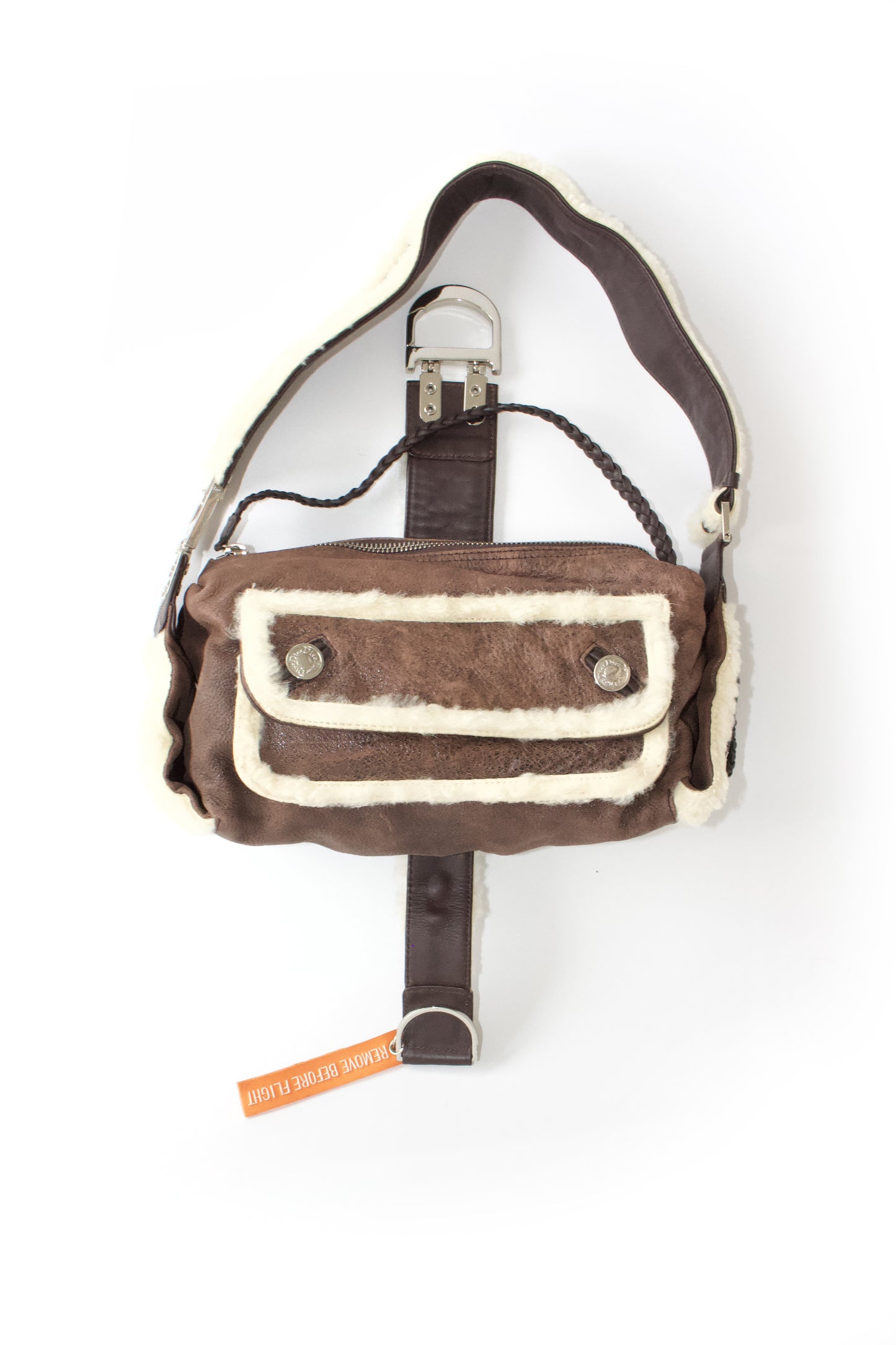 Dior FW 2005 Flight brown shearling shoulder bag