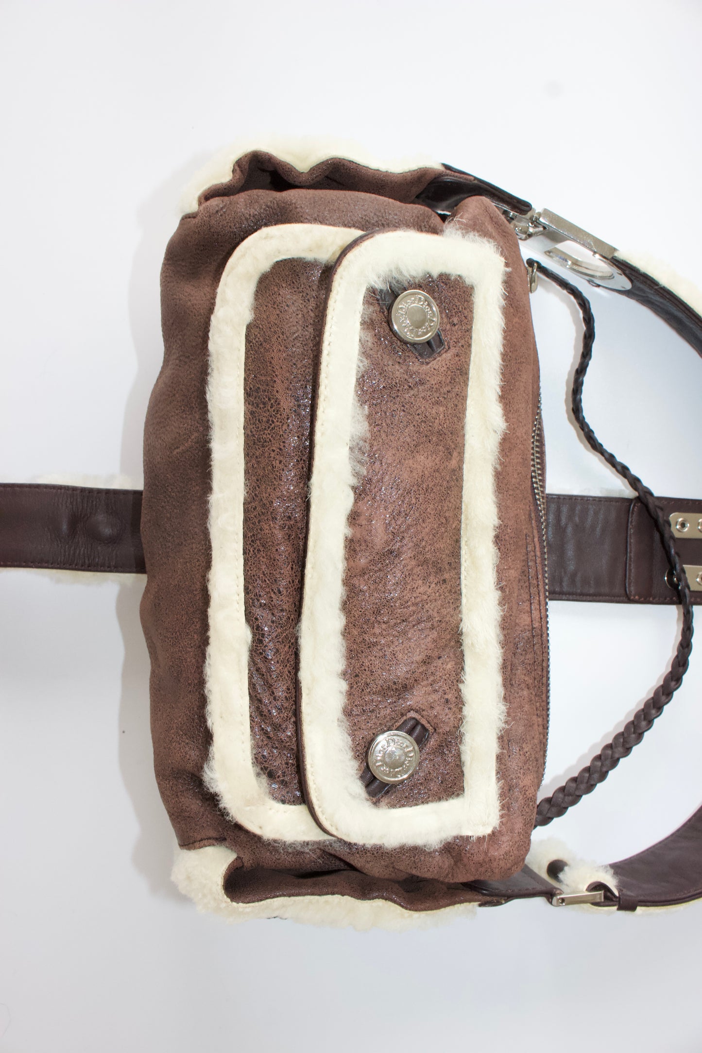Dior FW 2005 Flight brown shearling shoulder bag