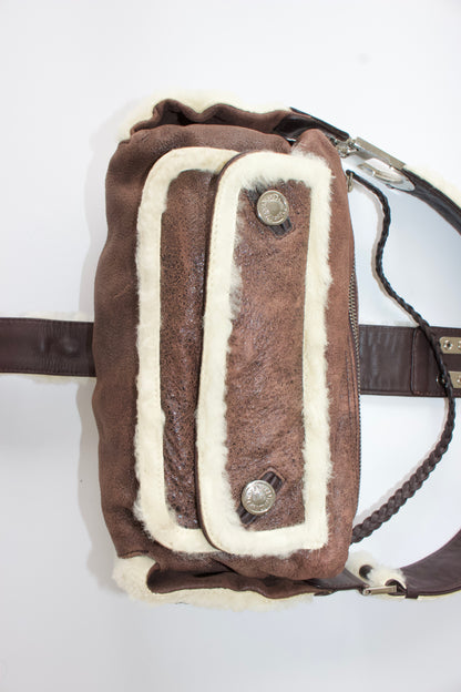 Dior FW 2005 Flight brown shearling shoulder bag