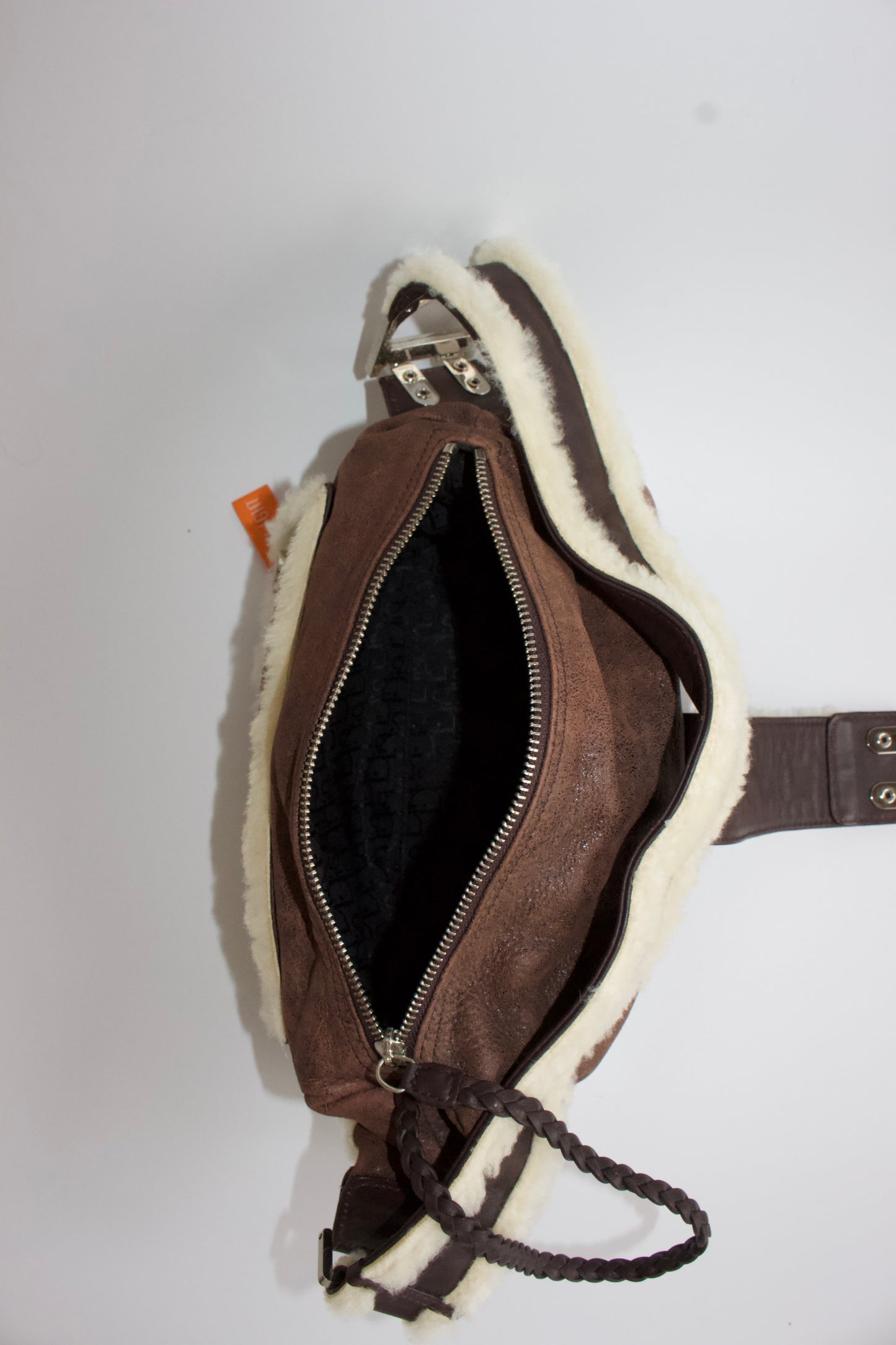 Dior FW 2005 Flight brown shearling shoulder bag