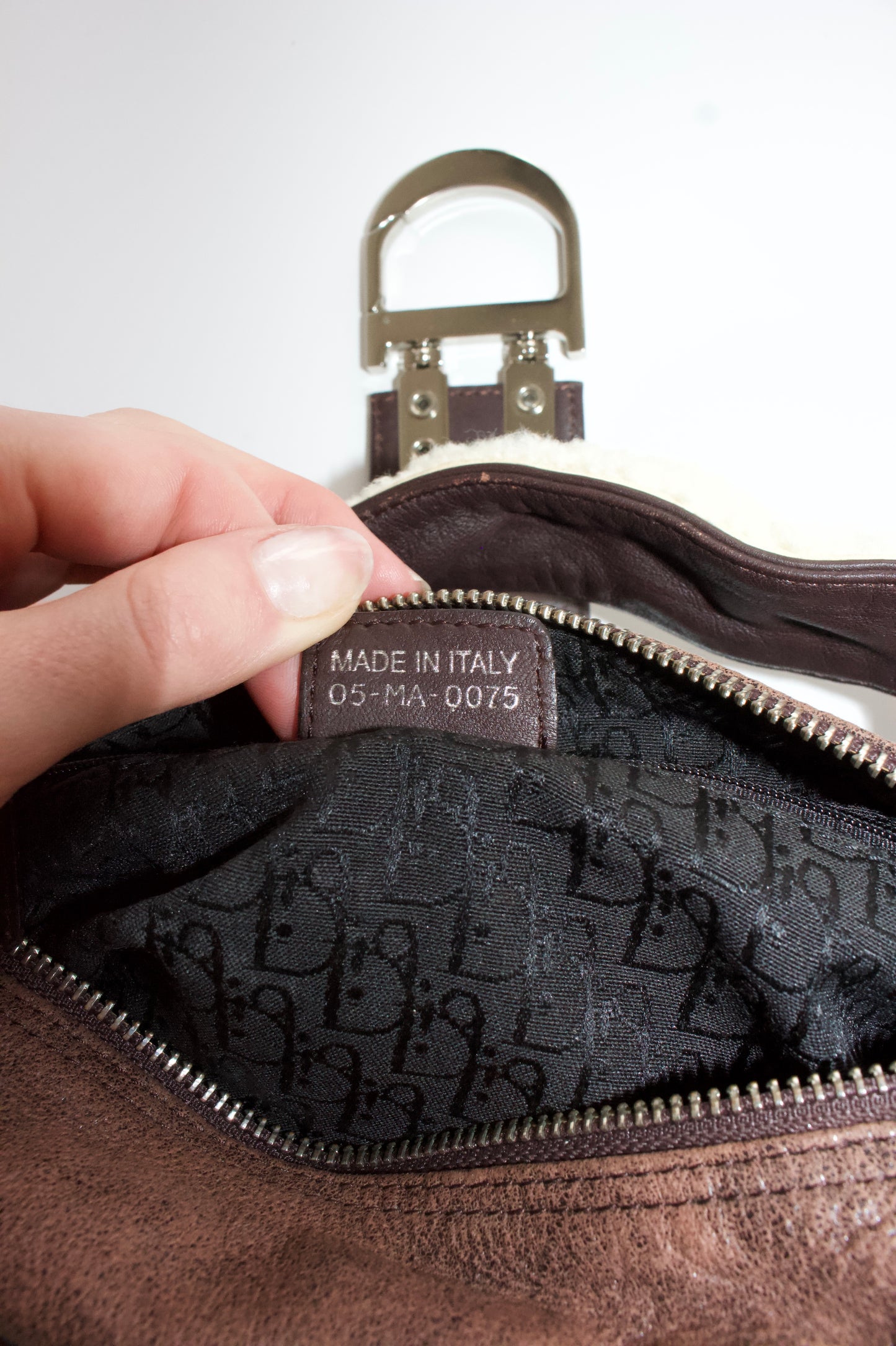 Dior FW 2005 Flight brown shearling shoulder bag
