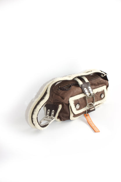 Dior FW 2005 Flight brown shearling shoulder bag