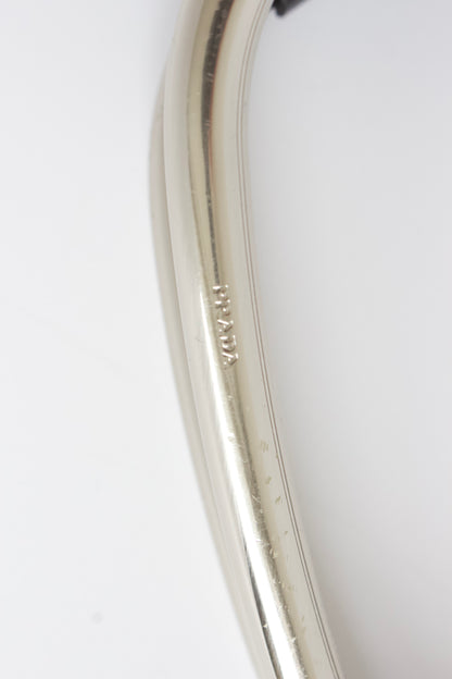 Prada SS 2003 black nylon shoulder bag with metal handle