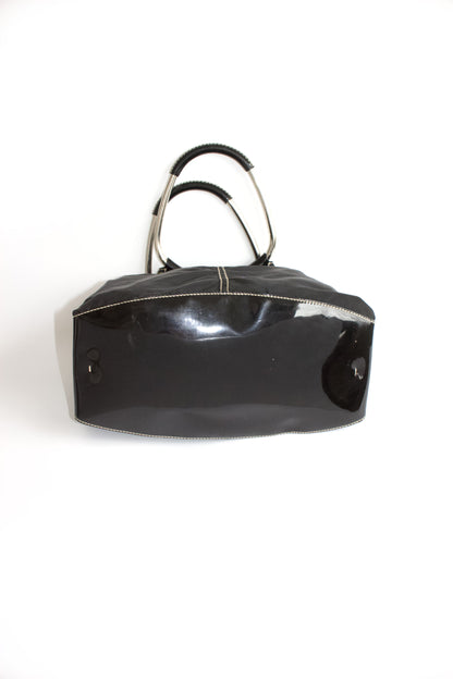 Prada SS 2003 black nylon shoulder bag with metal handle