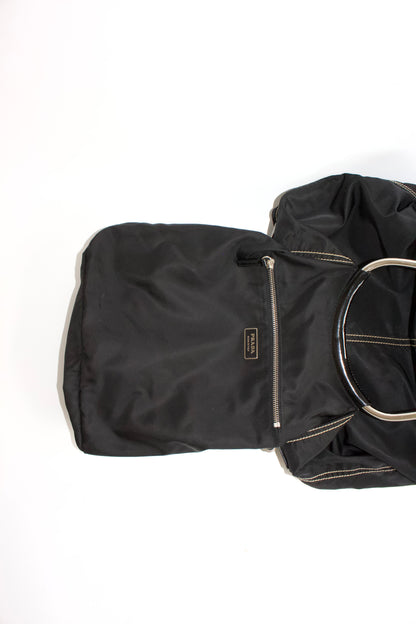 Prada SS 2003 black nylon shoulder bag with metal handle